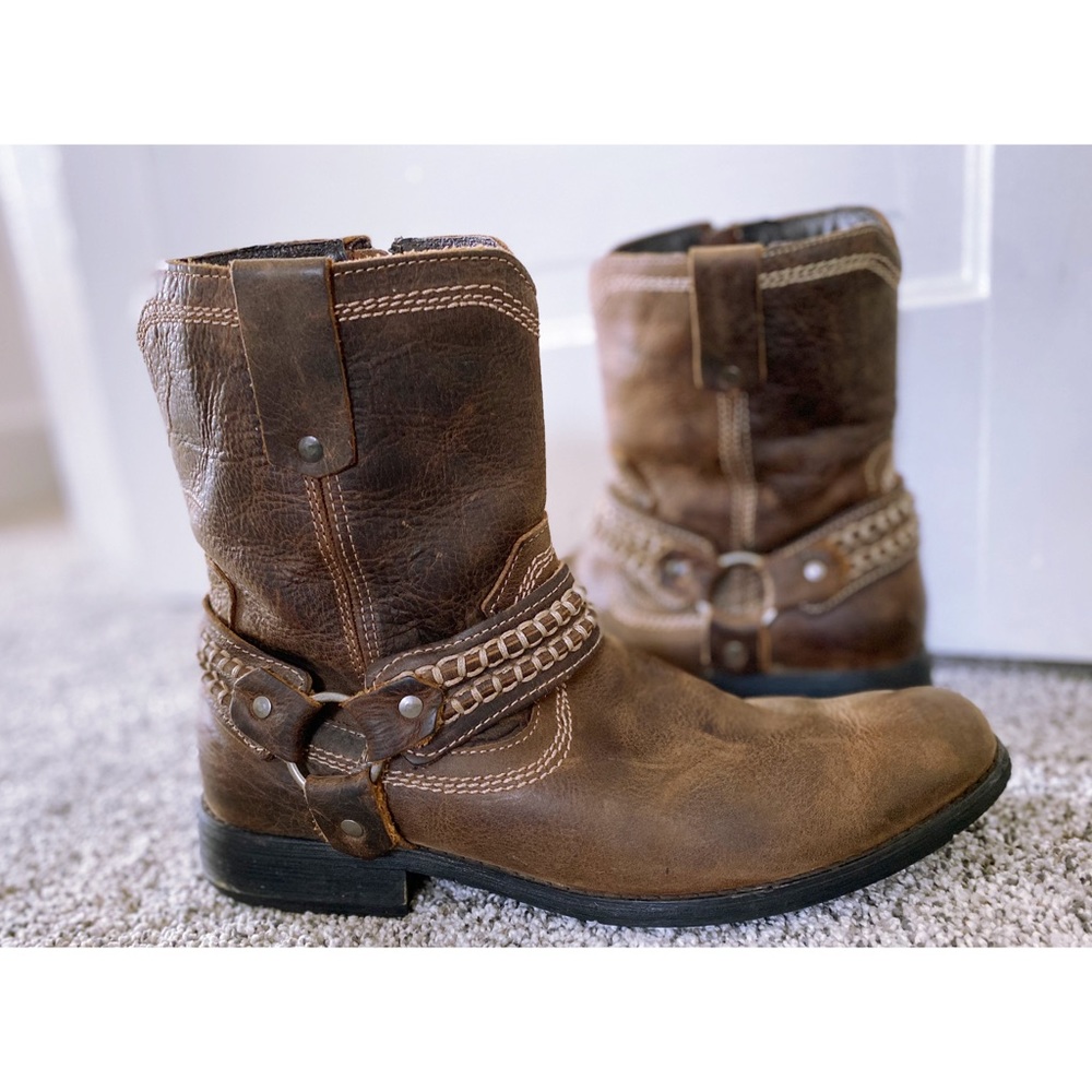 Bed Stu Brown Leather Harness Motorcycle Boots